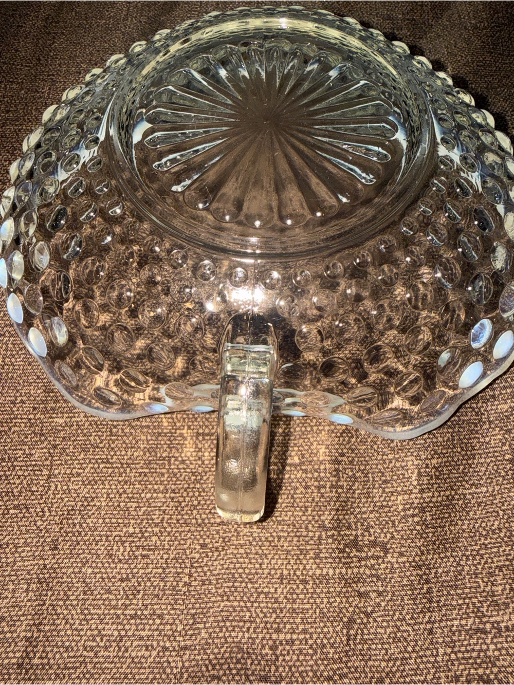 Vintage Hobnail Opalescent Milk Glass Handled Berry Bowl - Picture 2 of 6